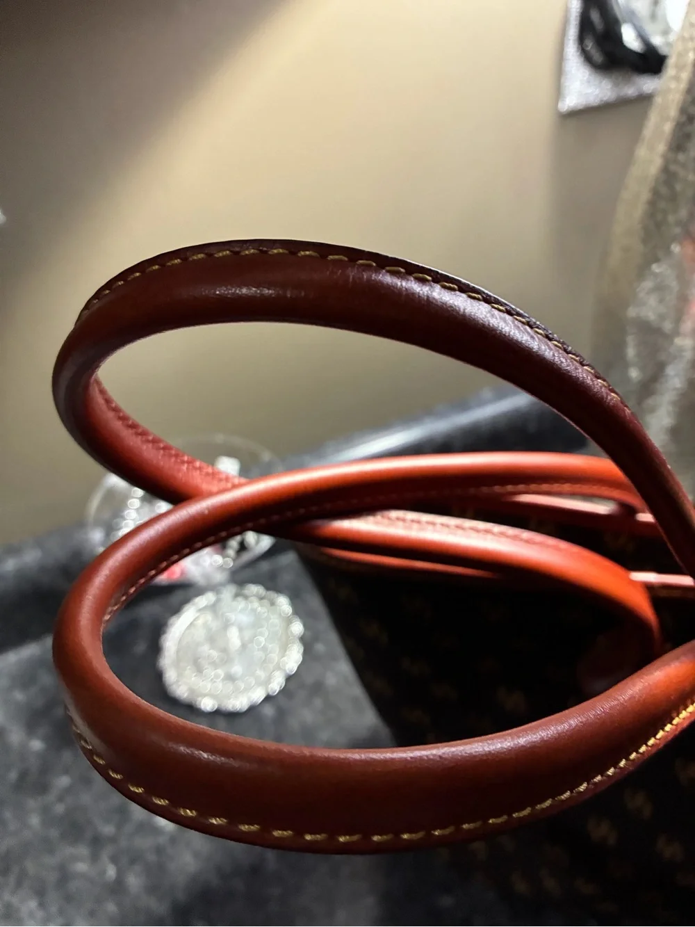 Dooney & Bourke Greta Dark Brown Logo Tote with Red Trim